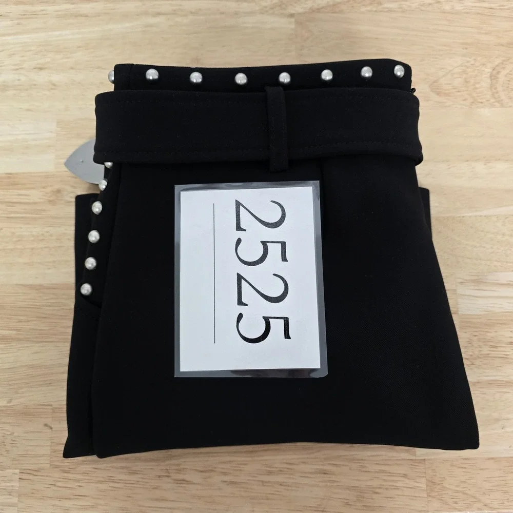 NWT Avec Les Filles Black Studded Western Mini Skirt Belted Size 0 Anthropologie